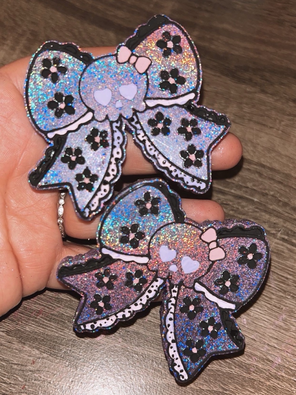 Glitter Skull Bow Car Vent Clips - Purple/black